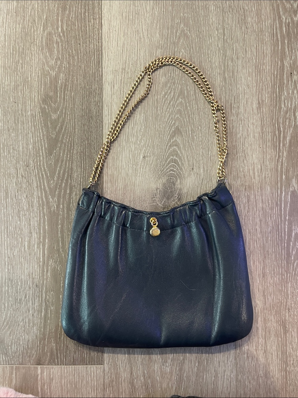 Vintage Blue Leather Shoulder Bag with Gold Chain
